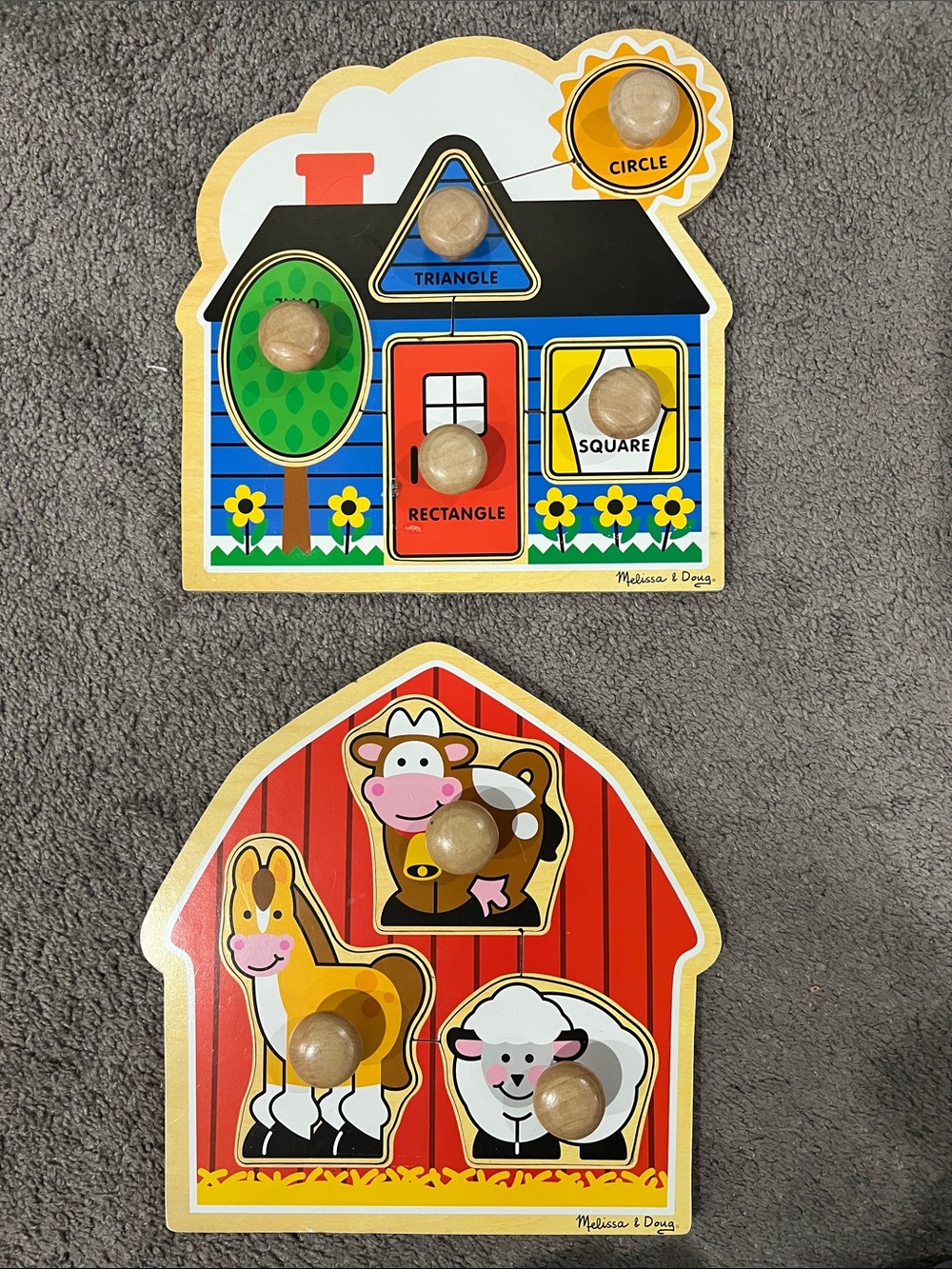Melissa & Doug Wooden Farm & House Shape Knob Puzzles